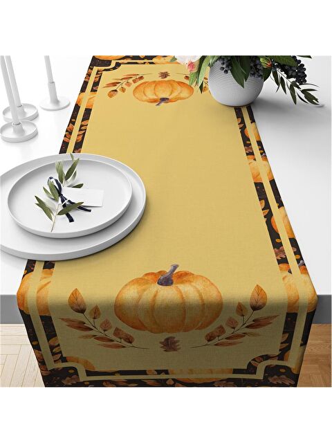 Evmila Bal Kabağı Desenli 40x140 Cm Kadife Runner - S000285903-23173