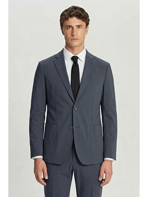 Sabri Özel Erkek Antrasit Regular Fit Mono Yaka 6 Drop Pamuk Karışımlı Astarsız Takım Elbise - S000524092-29666