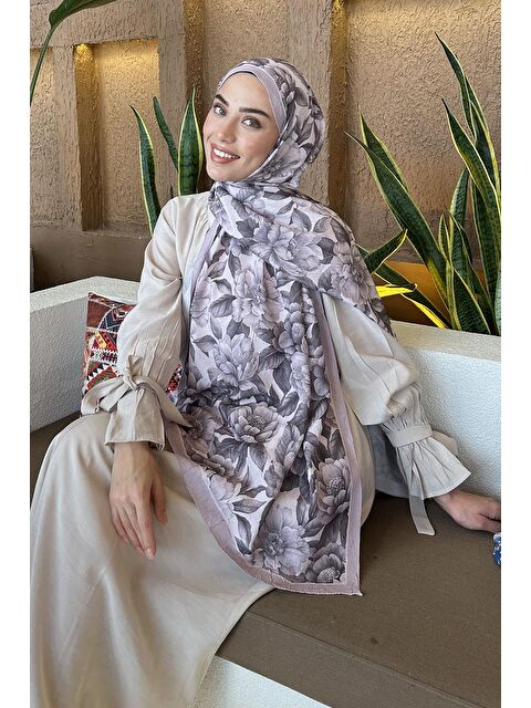 Lamelif Lotus Desen Bambu Şal Pudra - S000529574-7152