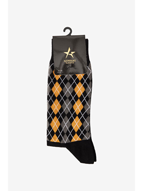 Altınyıldız Classics Erkek Siyah-Hardal Pamuklu Desenli Tekli Esnek Soket Çorap - S000413159-19351