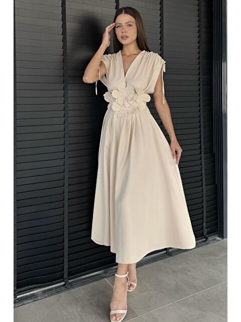 Gülseli Papatya Aplikeli Kruvaze Elbise - S000425508-19928