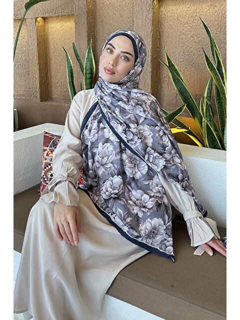 Lamelif Lotus Desen Bambu Şal Füme - S000529574-33408