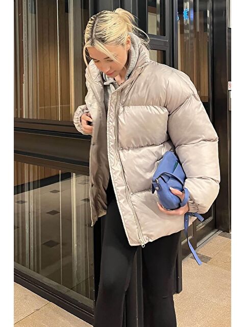 Madmext Gri Basic Oversize Kadın Şişme Mont Mg1582 - S000056693-20600