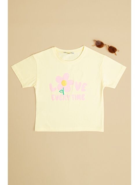 Fullamoda Love Every Tıme Baskılı Kız Çocuk Crop Tişört