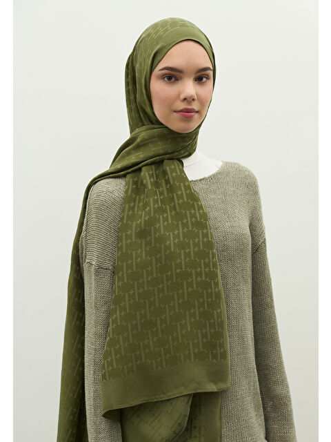 Fresh Scarfs MONOGRAM PAMUK FLOŞ JAKARLI ŞAL ASKERİ HAKİ - S000483724-18547