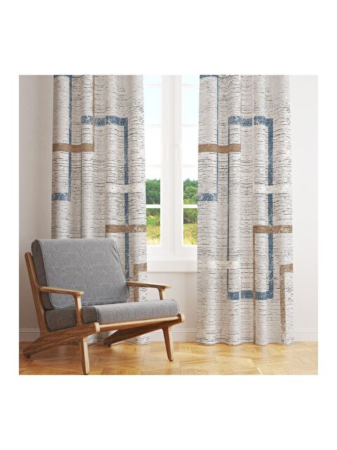 Evmila Baskılı Modern Desenli Mutfak  salon Ve Yatak Odası Tek Kanat Kadife Doku Fon Perde   Beyaz - S000286785-23173