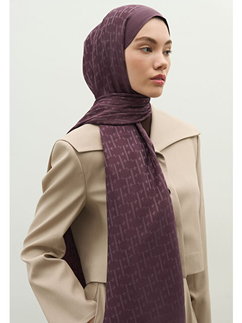 Fresh Scarfs MONOGRAM PAMUK FLOŞ JAKARLI ŞAL MÜRDÜM - S000483724-20036