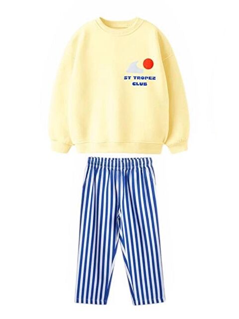 Monila Erkek Çocuk Kanvas Pantolonlu 3 İplik Kumaş Baskılı Altüst Takım - S000515638-20072