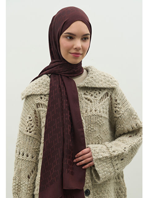 Fresh Scarfs MONOGRAM PAMUK FLOŞ JAKARLI ŞAL KIZIL KAHVE - S000483724-19957