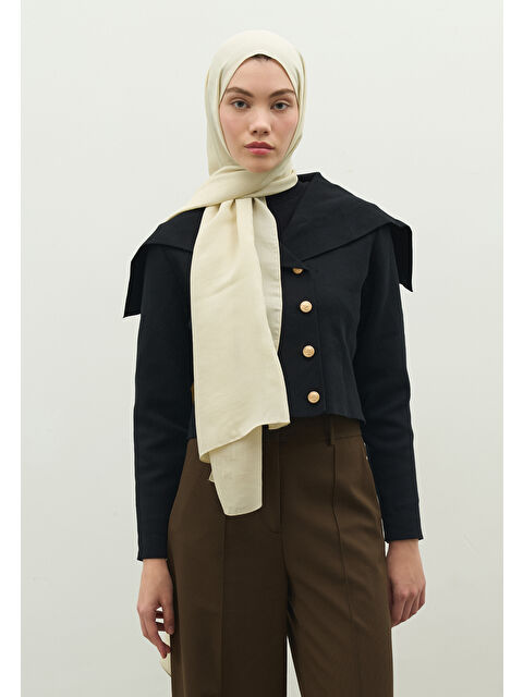 Fresh Scarfs MONOGRAM PAMUK FLOŞ JAKARLI ŞAL BEJ - S000483724-19928