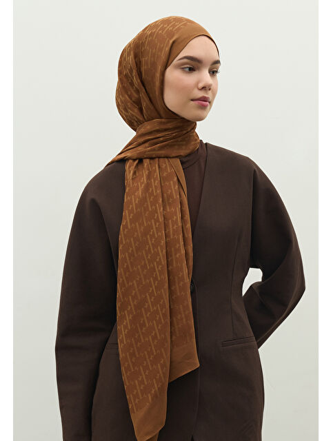 Fresh Scarfs MONOGRAM PAMUK FLOŞ JAKARLI ŞAL CEVİZ - S000483724-26413