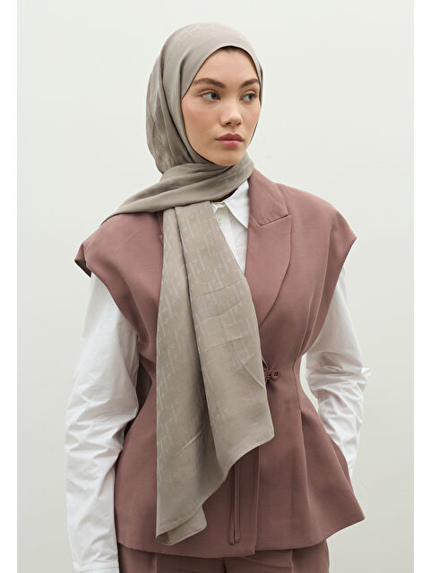 Fresh Scarfs MONOGRAM PAMUK FLOŞ JAKARLI ŞAL GÜMÜŞ - S000483724-18105