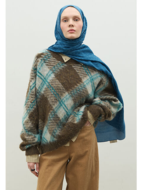 Fresh Scarfs MONOGRAM PAMUK FLOŞ JAKARLI ŞAL Jean MAVİ - S000483724-19393