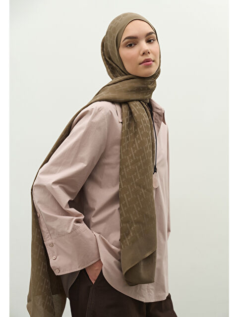 Fresh Scarfs MONOGRAM PAMUK FLOŞ JAKARLI ŞAL TOPRAK - S000483724-14742