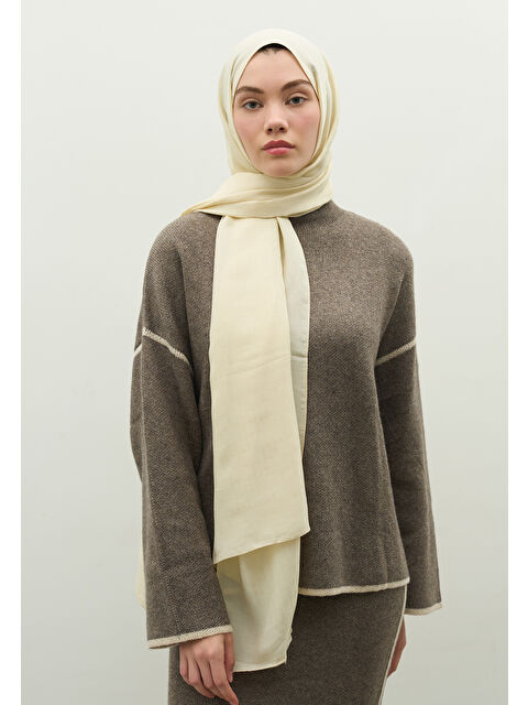 Fresh Scarfs MONOGRAM PAMUK FLOŞ JAKARLI ŞAL TEREYAĞI - S000483724-3162