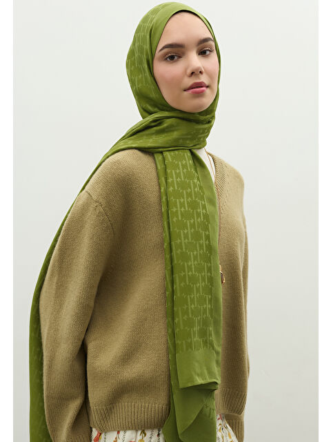 Fresh Scarfs MONOGRAM PAMUK FLOŞ JAKARLI ŞAL ORMAN - S000483724-20662