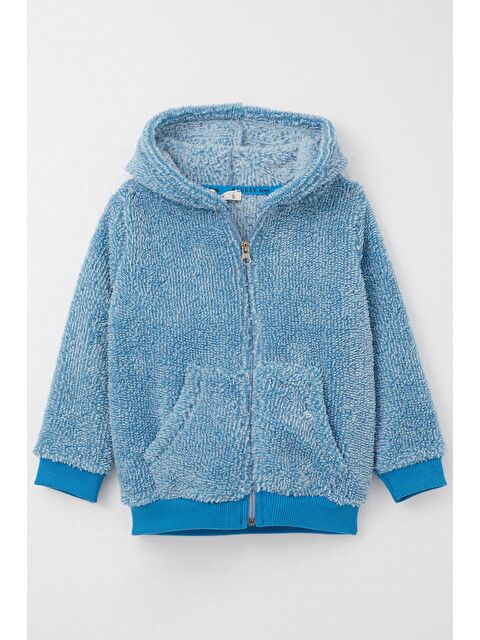 Breeze Erkek Bebek Pelüş Hırka Kapüşonlu Fermuarlı Mavi (9 Ay-1 Yaş) - S000325359-17234