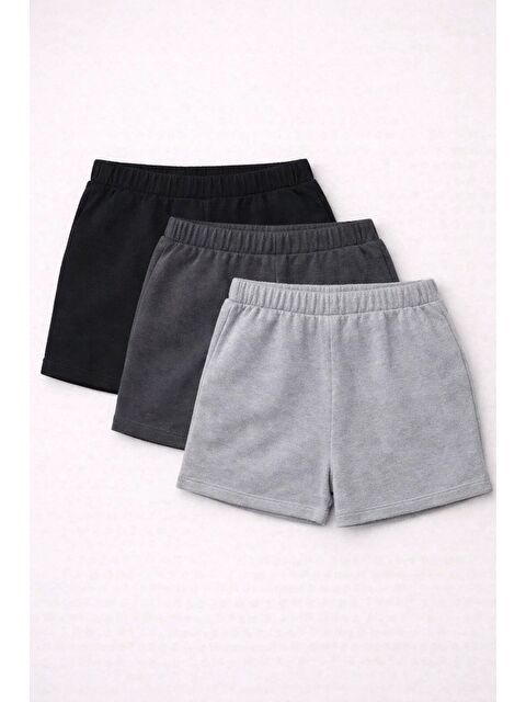 JackandRoy 3'lü Paket Set Genç Kız Beli Lastikli Basic Pamuklu Şort - S000527331-37639