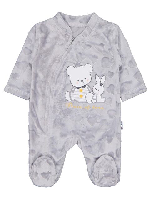Minidamla Kız Ayı Tavşan Nakış Fermuarlı 1-6 Ay Tulum - Gri 6-9 Ay - S000483067-20600