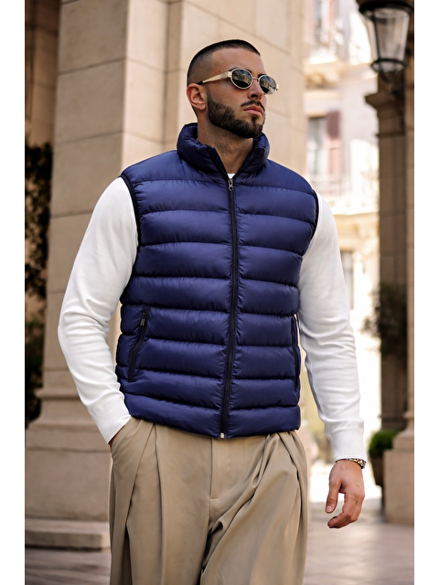 Comstar Erkek Kışlık Astarlı Basic Lacivert Şişme Yelek