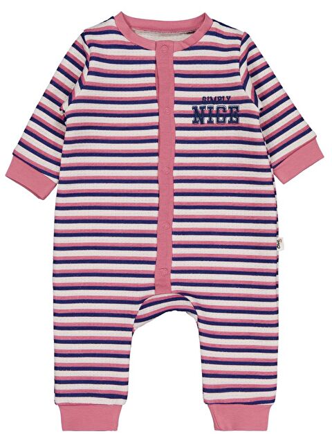Civil Baby Çizgili ve Nice Nakışlı 6-18 Ay Tulum - Pembe 6-9 Ay - S000483069-20028