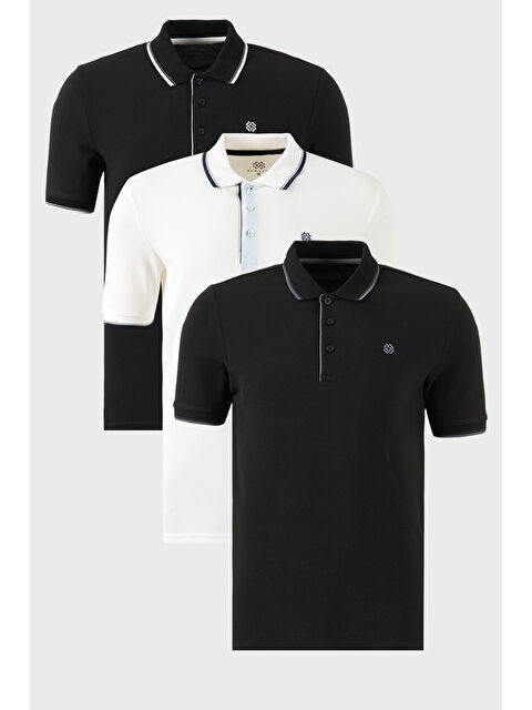 Buratti Pamuklu Slim Fit Şerit Detaylı Düğmeli Polo Yaka 3'lü Paket %100 Pamuk Tişört 5902118S3 - S000387096-37424