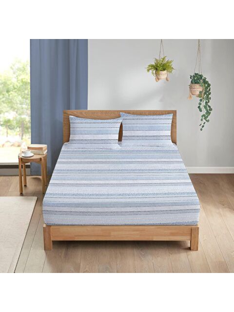 Evmila Çizgi Desen Baskılı Çift Kişilik 180x200 Cm Çarşaf Takımı - S000124292-23173