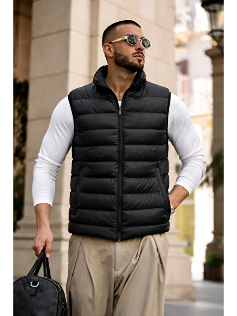 Comstar Erkek Kışlık Astarlı Basic Siyah Şişme Yelek