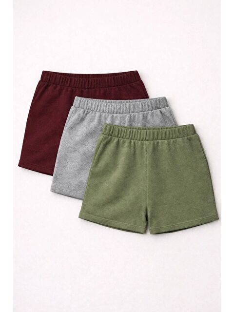 JackandRoy 3'lü Paket Set Genç Kız Beli Lastikli Basic Pamuklu Şort - S000527331-37615