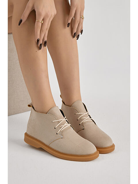 TONNY BLACK Kadın Bej Süet Termo Taban Bağcıklı Günlük Bot - S000493882-19928