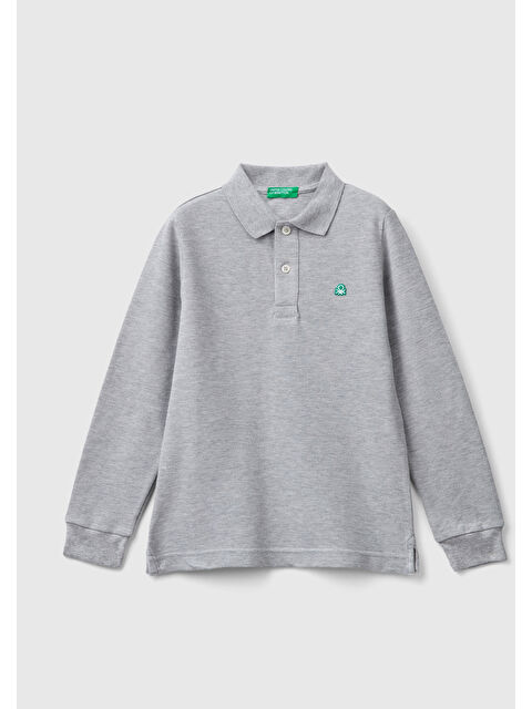 United Colors Of Benetton Erkek Çocuk Gri melanj Logolu Polo T-Shirt
