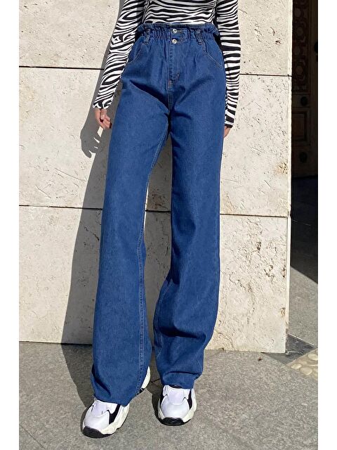 Lamelif Kesik Paça Midi Boy Pantolon Koyu Mavi