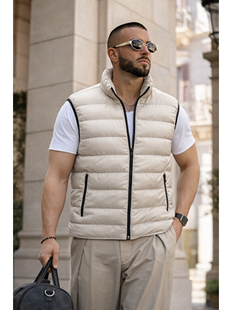 Comstar Erkek Kışlık Astarlı Basic Krem Şişme Yelek