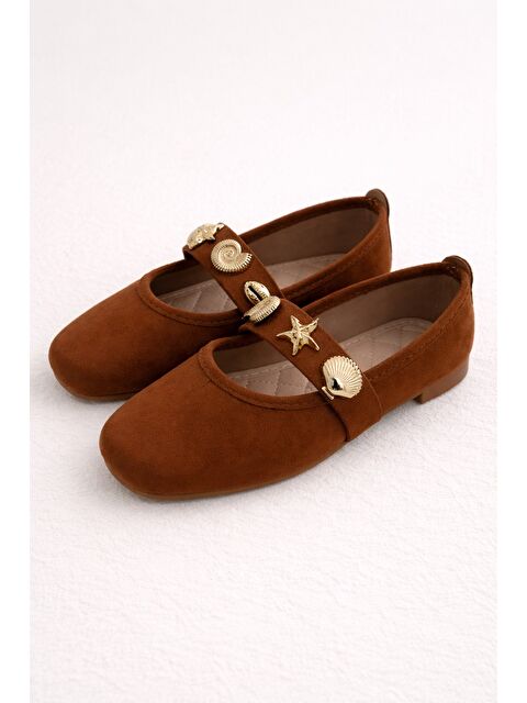 MODAFRATO STELLA Deniz Kabuğu Kemerli Babet Günlük Kadın Ayakkabı Ev Babeti - S000494529-4307