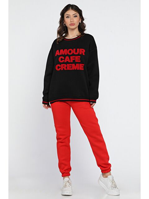 Gülseli Kadın Bisiklet Yaka Yazı Nakışlı Şardonlu Eşofman Takımı - S000326462-37434