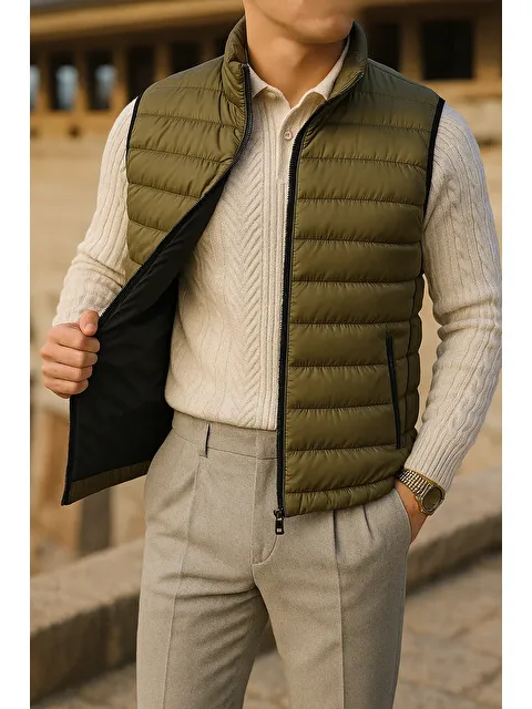 Comstar Erkek Kışlık Comfort Kolsuz Astarlı Haki Şişme Yelek