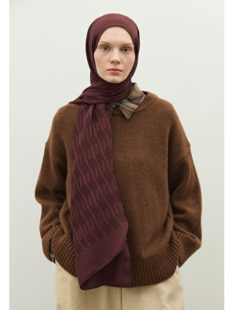 Fresh Scarfs NARA PAMUK FLOŞ JAKARLI ŞAL BORDO - S000483723-19951