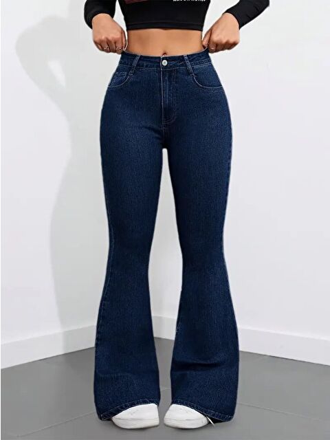 Jane's Kadın Yüksek Bel Cepli İspanyol Paçalı Jean Pantolon