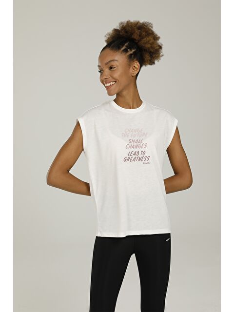 Kinetix SN629 LORA SLOGAN DETAILE Ekru Kadın Kısa Kol Tişört - S000266785-19928