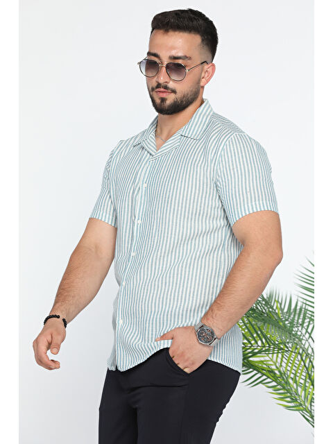 Mishar İtalia Slim Fit Çizgili Keten Erkek Gömlek - S000300529-20019