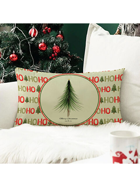 Evmila Yılbaşı Temalı Ağaç Desenli Kadife Kırlent Kılıfı 35x55 cm - S000285311-23173