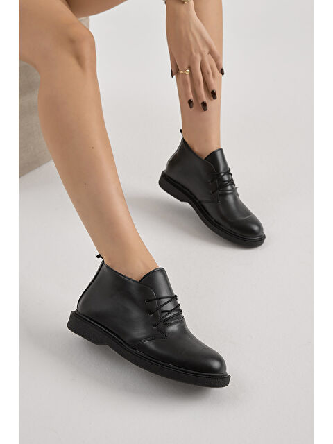 TONNY BLACK Kadın Siyah Cilt Termo Taban Bağcıklı Günlük Bot - S000493882-14430