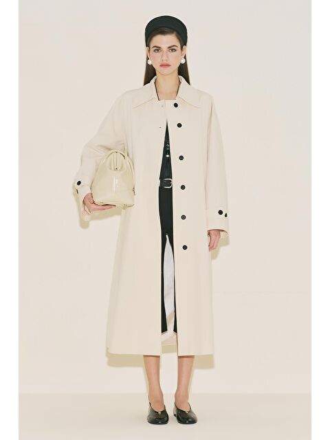 Manuka Malene Düğmeli Trençkot Vanilya - S000529585-17162