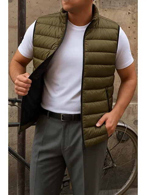 Comstar Erkek Kışlık Kolsuz Trend Astarlı Haki Şişme Yelek