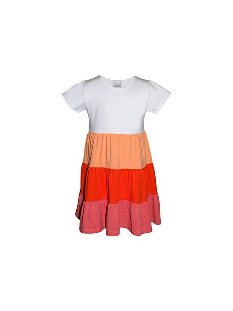 Lovetti Beyaz+ Turuncu Melanj Kat Kat Renkli Kız Çocuk Kısa Kollu Elbise - S000053618-37250