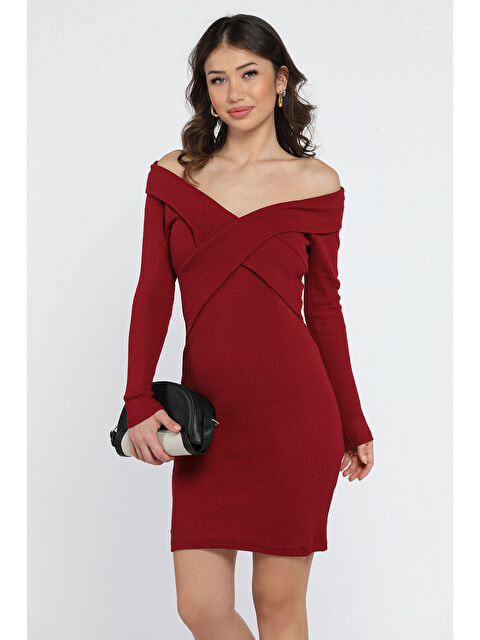 Gülseli Kadın Çapraz Yaka Mini Elbise - S000326500-19951