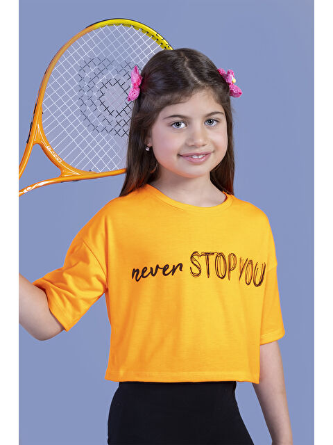 Toontoykids Kız Çocuk Baskılı Düşük Kol Crop Tişört