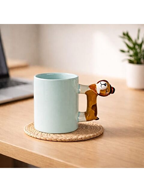 Evidea Kitchen Doggo Desenli Seramik Kupa - Mavi - 450 ml