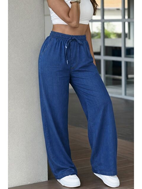 Jane's Kadın Yüksek Bel Lastikli Bağcıklı Jean Pantolon