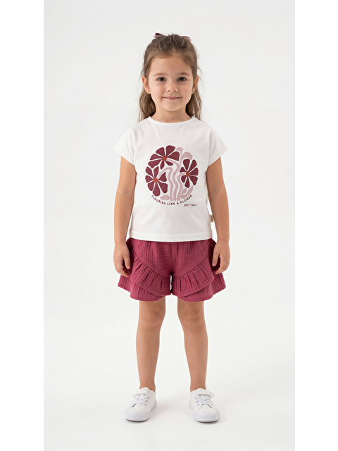 Mışıl Kids Flourish Like A Flower Kabartma Baskılı Kız Çocuk Tişört-Şort Takım